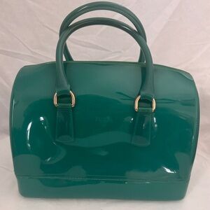 Furla Teal Glossy Satchel